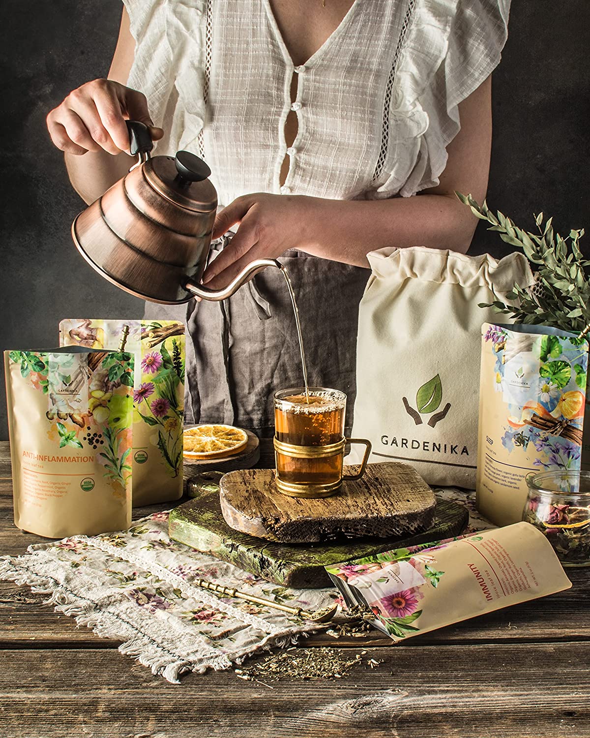 Herbal Tea Sampler, Organic Loose Leaf Herbal Gift Set, 5 Pack